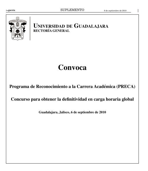 Convocatorias - La gaceta - Universidad de Guadalajara