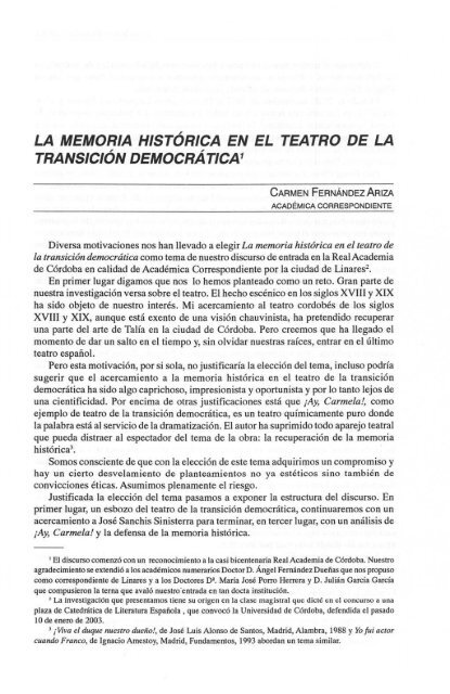 la memoria histórica en el teatro de la transición democrática