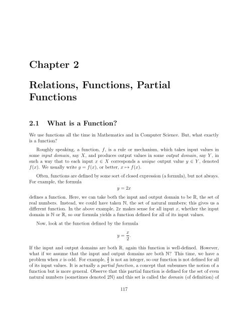 Chapter 2 Relations, Functions, Partial Functions - Computer ...