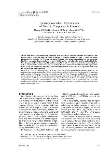 Spectrophotometric Determination of Phenolic Compounds in Propolis