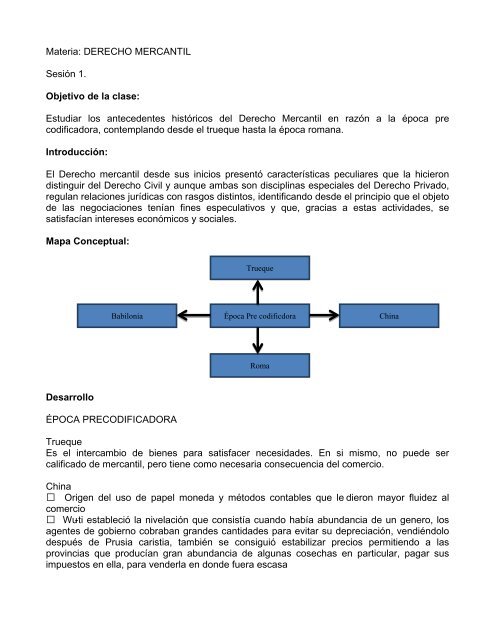 Materia: DERECHO MERCANTIL Sesión 1. Objetivo de la clase ...