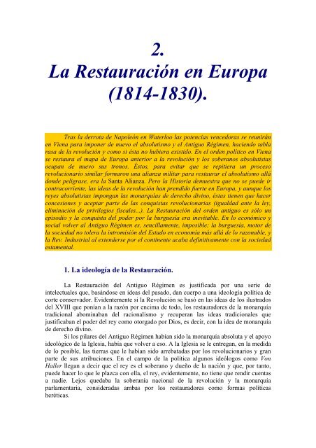 2. La Restauración en Europa (1814-1830).