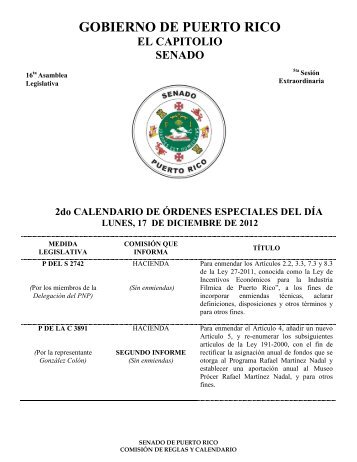 ESTADO LIBRE ASOCIADO DE PUERTO RICO - Senado