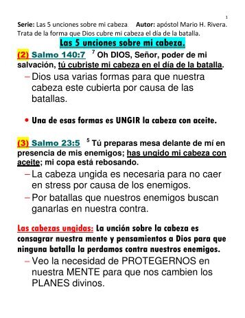 Las 5 unciones sobre mi cabeza. - Llamados a Conquistar