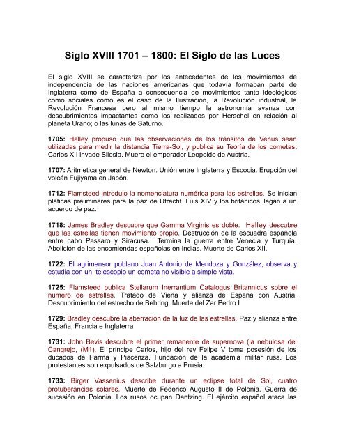 Siglo XVIII 1701 – 1800: El Siglo de las Luces