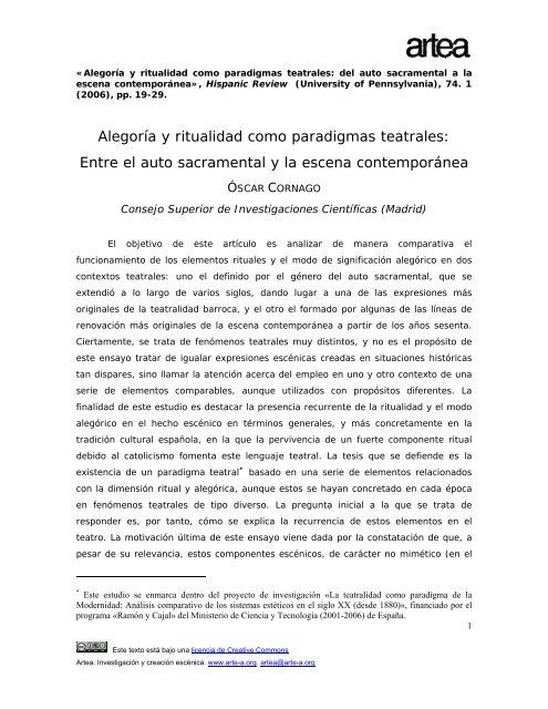 alegora y ritualidad como paradigmas teatrales - Archivo Virtual de ...