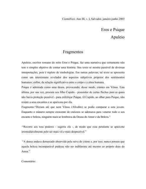 Eros e Psique Apuleio Fragmentos