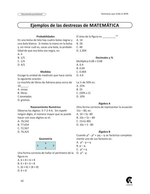 Destrezas que mide LA SEPA - Careme Group