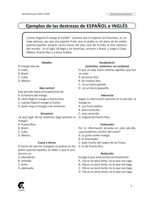 Destrezas que mide LA SEPA - Careme Group