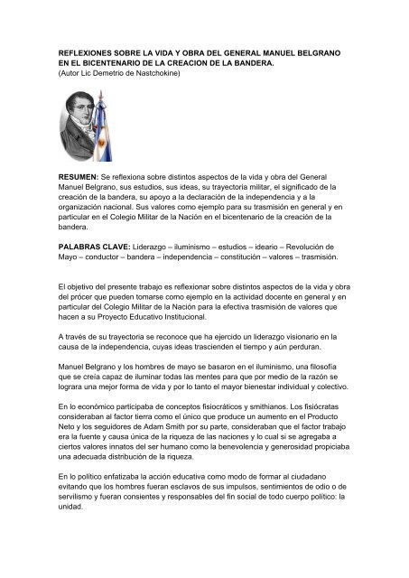reflexiones sobre la vida y obra del general manuel belgrano en el ... reflexiones sobre la vida y obra del general manuel belgrano en el ...