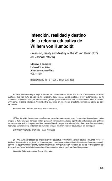 Intención, realidad y destino de la reforma educativa de Wilhelm von ...