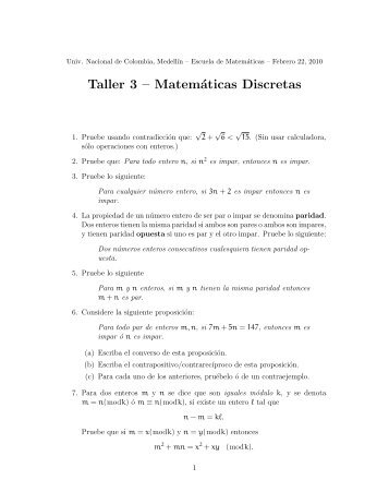 Taller 3 – Matemáticas Discretas - Universidad Nacional de Colombia