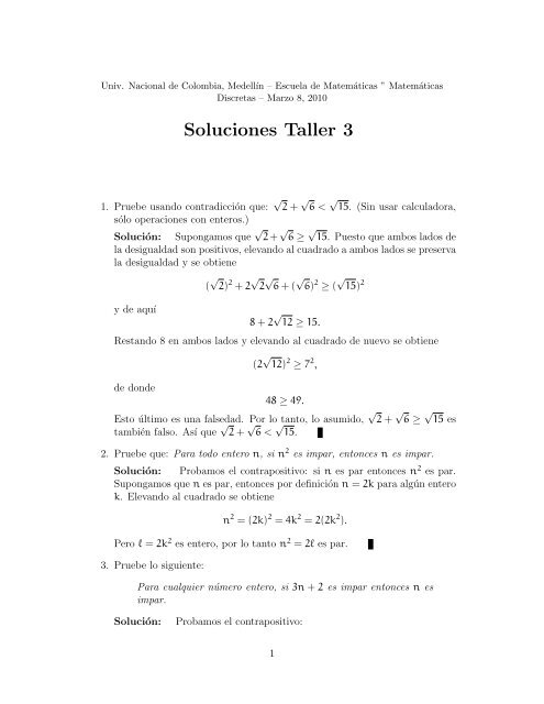 Soluciones Taller 3 - Universidad Nacional de Colombia