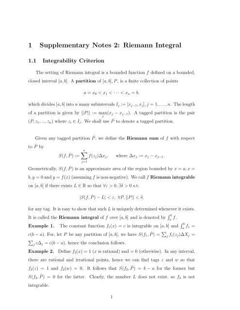 Notes 2 Riemann Integral Department Of Mathematics Cuhk