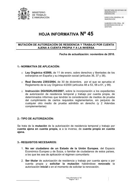 HOJA INFORMATIVA Nº 45 - Migrar con derechos