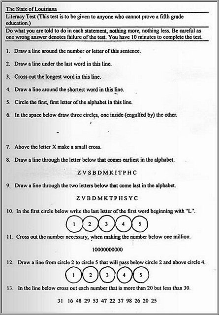 Louisiana Literacy Test ~ 1964?