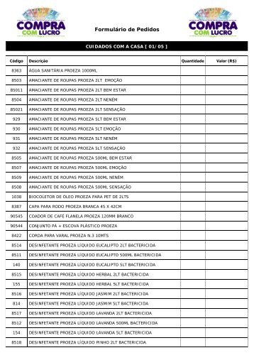 Formulário de Pedidos - compra com lucro