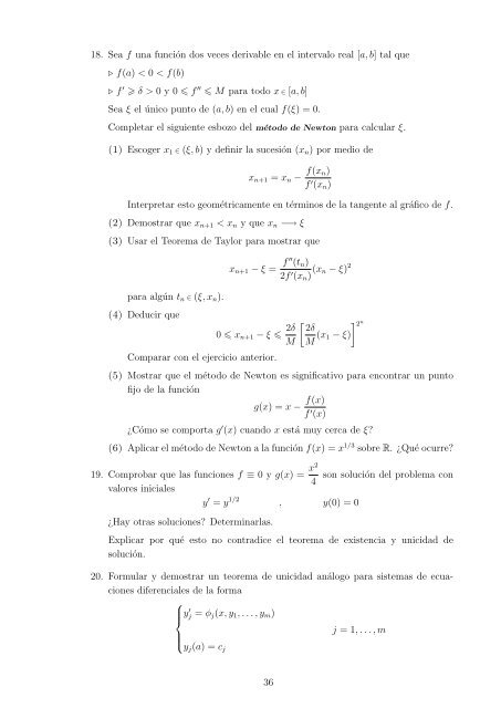 Práctica 7 1. a) Sea f : (a, b) −→ R derivable. Probar que f es ...