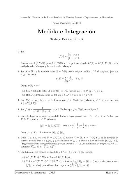 Medida e Integración - Departamento de Matemática - Universidad ...