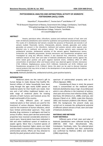 phytochemical analysis and antibacterial activity of kedrostis