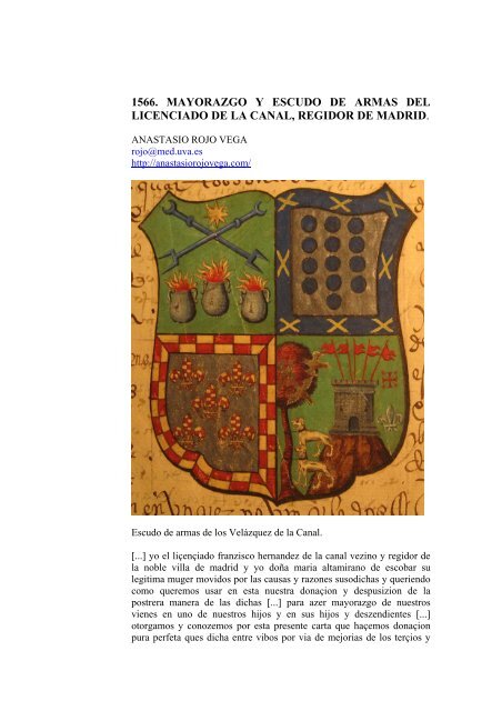 1556 Mayorazgo y escudo de armas del licenciado de la Canal