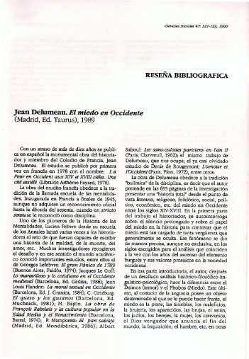 RESEÑA BIBLIOGRAFICA Jean Delumeau. El miedo en Occidente