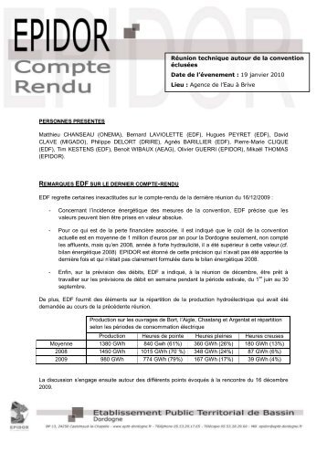 Compte-rendu de la réunion technique du 19 janvier 2010