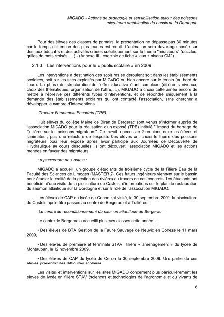 Actions de pédagogie et sensibilisation autour des poissons ...