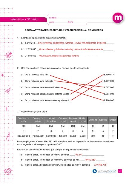 Escritura y valor posicional de números