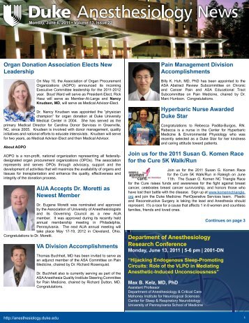 News - Department of Anesthesiology - Duke University