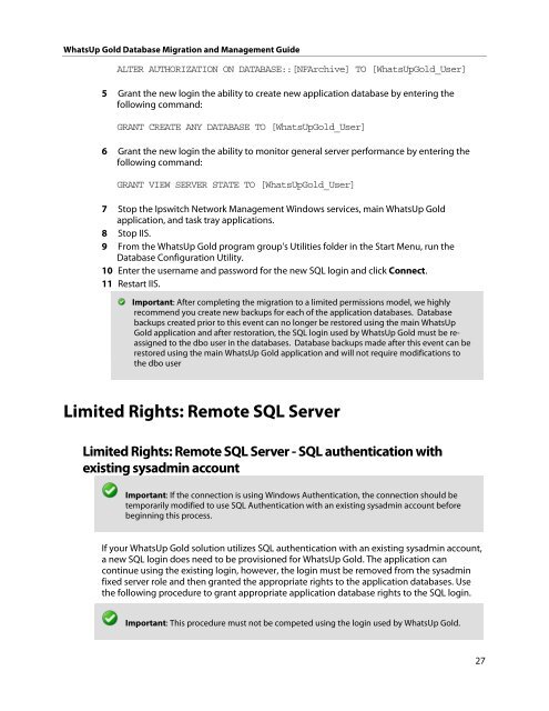 WhatsUp Gold Database Migration and Management Guide