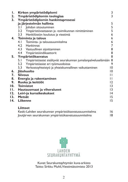 LAHDEN SEURAKUNTAYHTYMÄN ¤ YMPÄRISTÖOHJELMA