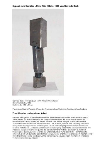 Exposé zum Gemälde „Ohne Titel (Stele), 1963 von Gerlinde Beck ...