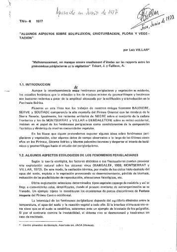 Algunos aspectos sobre solifluxión, crioturbación, flora y vegetación