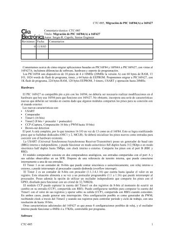 CTC-005, Migración de PIC 16F84(A) a 16F627 Comentario técnico ...
