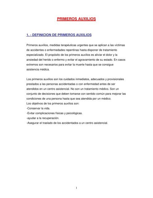 1. - DEFINICION DE PRIMEROS AUXILIOS - Ciclos Deporte