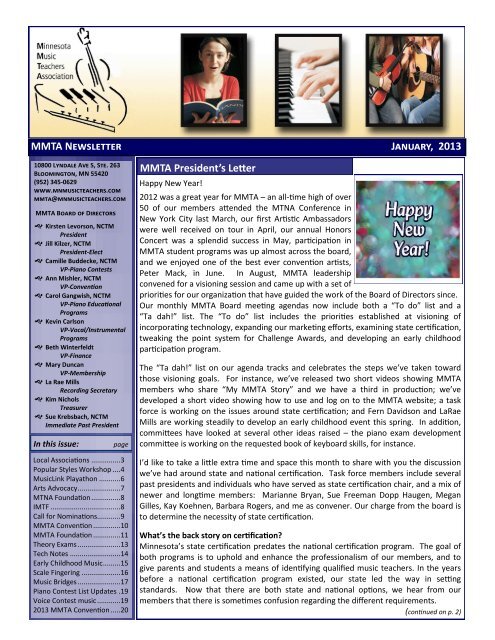 January 2013 newsletter - Minnesota Music Teachers Association