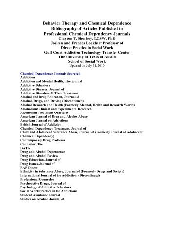 Behavior Therapy and Chemical Dependence Bibliography of ...