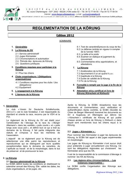 Réglement Körung Société Du Chien Berger Allemand