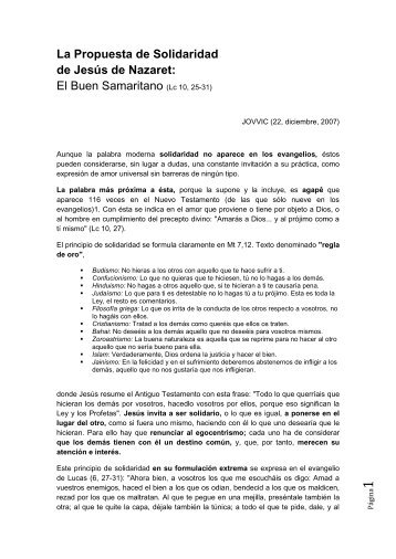 La Propuesta de Solidaridad de Jesús de Nazaret: