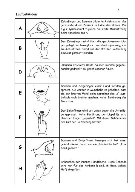 Gebärdentabelle - Schlossbachschule
