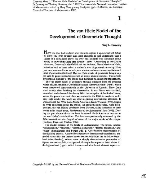 The van Hiele Model of the Development of Geometric Thought