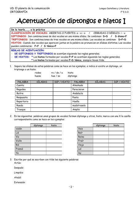 Ficha: Acentuación de Diptongos e Hiatos