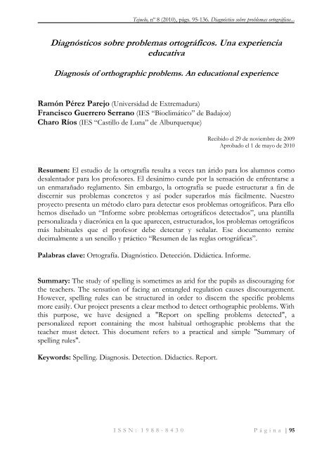 Diagnósticos sobre problemas ortográficos. Una experiencia ...