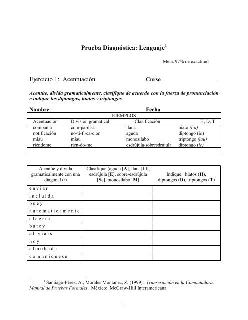 Prueba Diagnóstica: Lenguaje Ejercicio 1: Acentuación - mmoctezuma