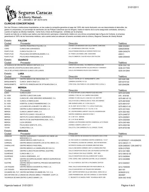 CLINICAS CONCERTADAS - Federación Venezolana de Maestros