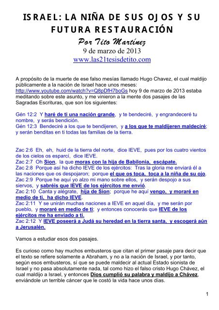 ISRAEL: LA NIÑA DE SUS OJOS - Las 21 Tesis de Tito