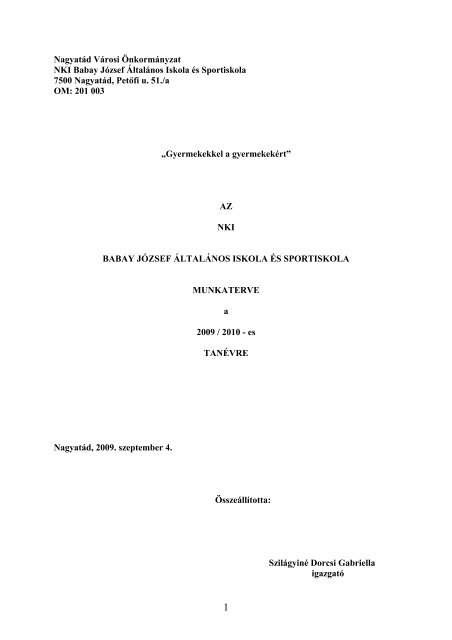 Nagyatád Városi Önkormányzat NKI Babay József Általános Iskola ...