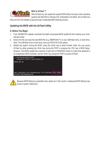 Updating the BIOS with the Q-Flash Utility - Gigabyte