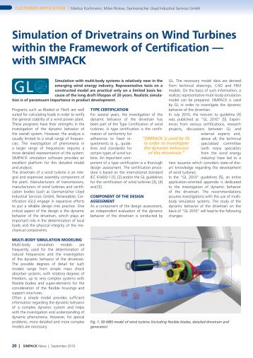 Simulation of Drivetrains on Wind Turbines within the ... - SimPack